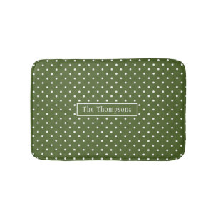Tapis De Bain Vert olive et pois blancs avec nom