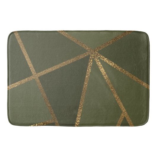Tapis De Bain Vert olive Or Bronze Géométrique Glam Chic (Devant)