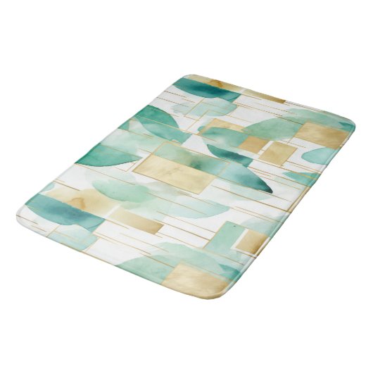 Tapis De Bain Vert Or blanc Abstrait (Angle)
