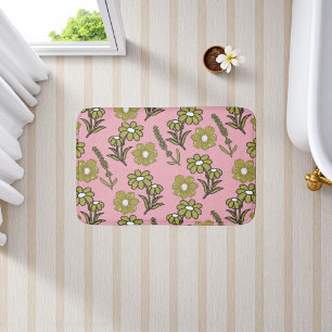 Tapis De Bain Vert rose rétro Y2K Funky Hippie Flower Motif