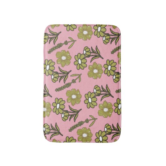 Tapis De Bain Vert rose rétro Y2K Funky Hippie Flower Motif (Devant (Vertical))