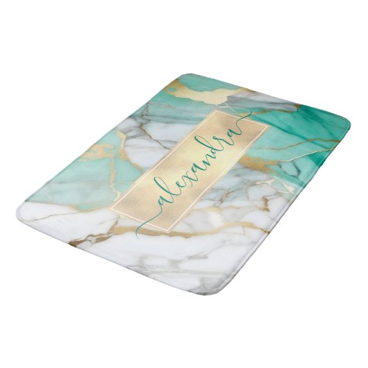 Tapis De Bain Vert Sage Marbre Élégant Moderne (Angle)