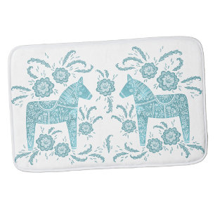 Tapis de bain vert sarcelle et blanc Cheval Dala s