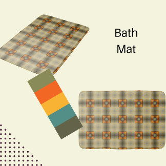 Tapis De Bain Vert sauge abstrait moderne avec carrés oranges