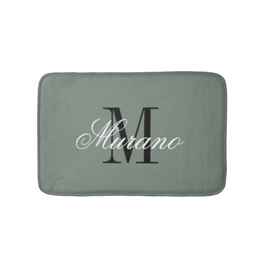 Tapis de bain vert sauge avec monogramme de nom él (Devant)