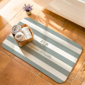 Tapis De Bain Vert sauge et larges rayures blanches Monogramme N