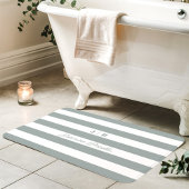Tapis De Bain Vert sauge et larges rayures blanches Monogramme N
