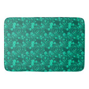 Tapis De Bain vert turquoise motif floral clair
