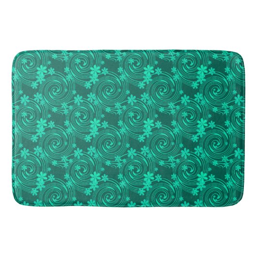 Tapis De Bain vert turquoise motif floral clair (Devant)