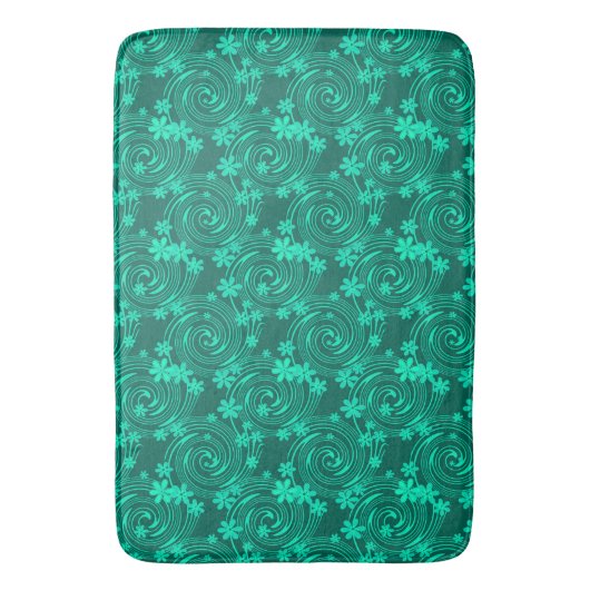 Tapis De Bain vert turquoise motif floral clair (devant Vertical)