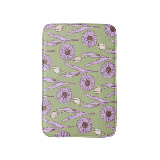 Tapis De Bain Vert violet rétro Y2K Funky Hippie Flower Motif (Devant (Vertical))