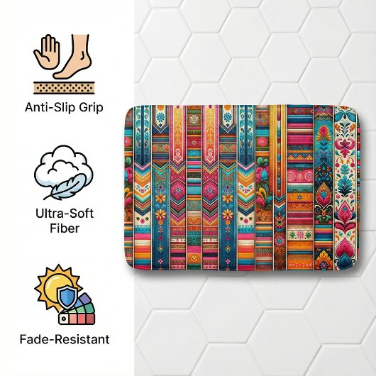 Tapis De Bain Vibrant Boho Stripes : Art Textile Eclectique