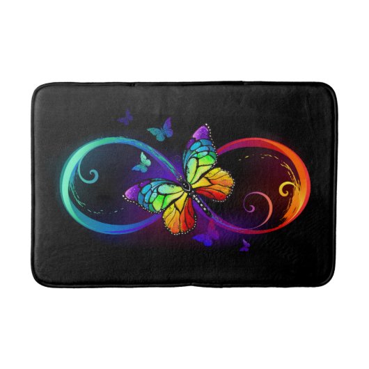Tapis De Bain Vibrant infinity with rainbow butterfly on black (Devant)
