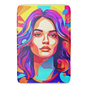 Tapis De Bain Vibrant visage de femme colorée dans l'expression
