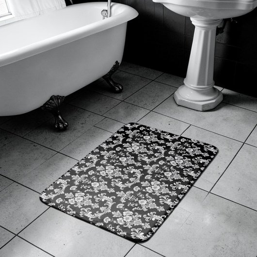 Tapis De Bain Victorian Black and White Damask Pattern