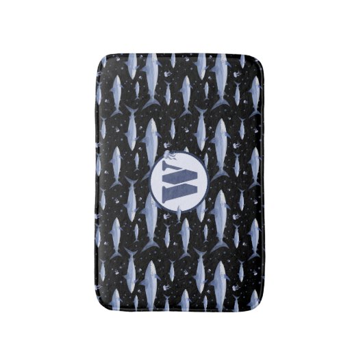 Tapis De Bain Vie marine du requin Monogramme d'aquarelle bleu m (Devant (Vertical))