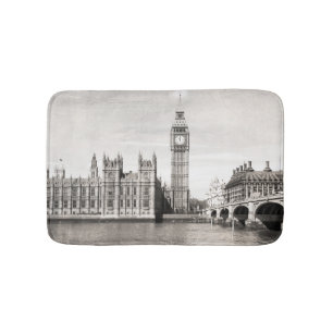 Tapis De Bain Vieux Londres, noir et blanc.