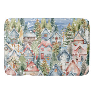 Tapis De Bain Village d'hiver Blue Mountain Snowy
