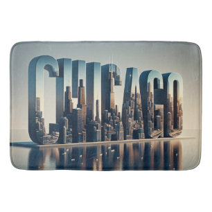 Tapis De Bain Ville De Chicago Avec Réflexion De L'Eau