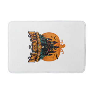 Tapis De Bain Ville d'Halloween Château Hanté Vintage Citrouille