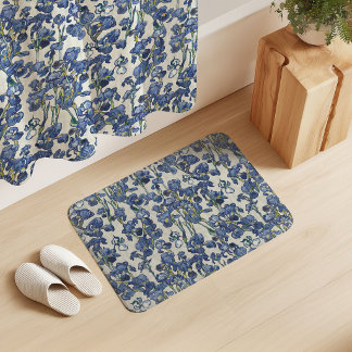 Tapis De Bain Vincent Van Gogh Irises sur fond gris blanc pierre