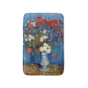 Tapis De Bain Vincent van Gogh - Vase avec des Bleuets & Coqueli
