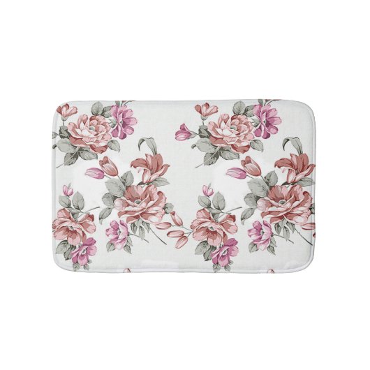 Tapis De Bain Vintage Chic Fleurs Féminines Érodées (Devant)