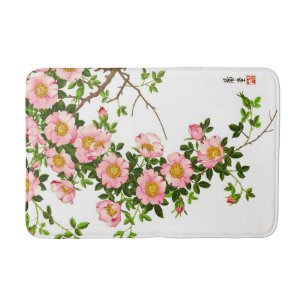Tapis De Bain Vintage fleurs de cerises japonaises, rose et or
