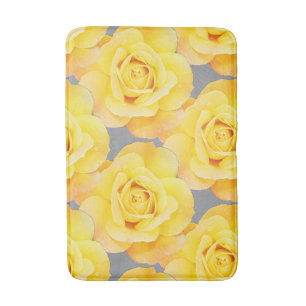 Tapis De Bain Vintage Floral Jaune Orange Rose Fleur Art Gris