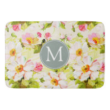 Vintage Floral Rose pivoines Monogramme Mat de bai
