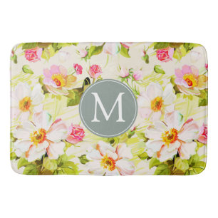Tapis De Bain Vintage Floral Rose pivoines Monogramme Mat de bai