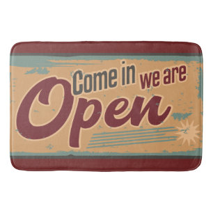 Tapis De Bain Vintage panneau d'affaires rétro café garage rouge