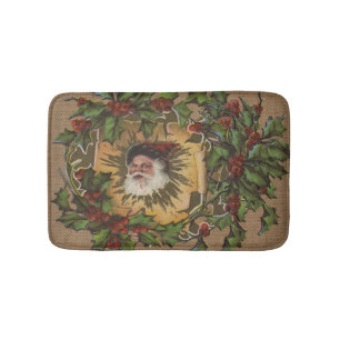 Tapis De Bain Vintage Père Noël Antique Holly Christmas