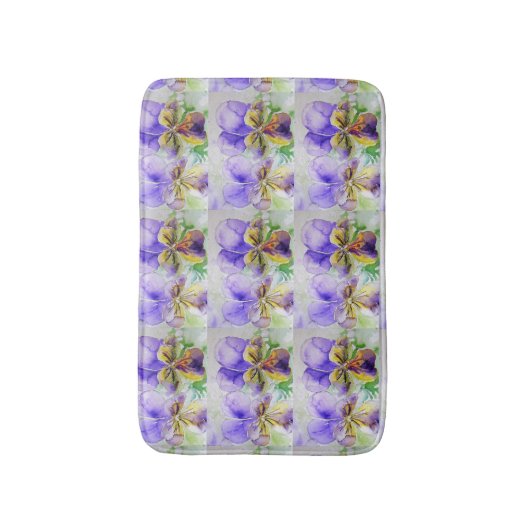 Tapis De Bain Viola violet aquarelle Panseuse à fleurs Mat de ba (Devant (Vertical))