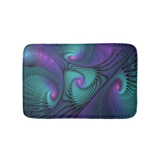 Tapis De Bain Violet Rencontre Turquoise Moderne Art Fractal Abs (Devant)