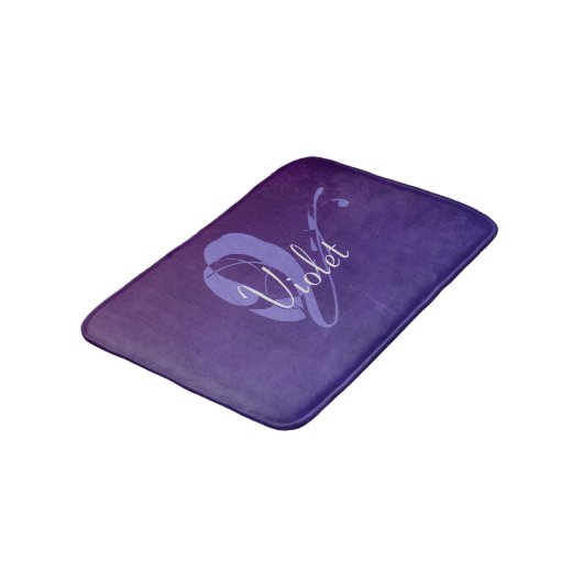 Tapis De Bain Violet violet bleu rustique nom Abstrait monogramm (Angle)