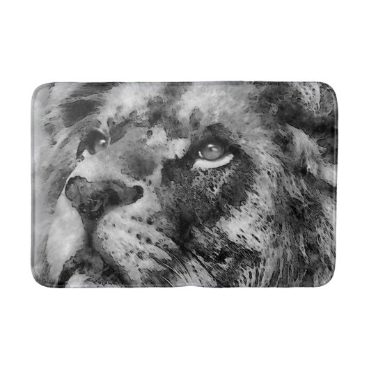 Tapis De Bain Visage de lion placide argenté (Devant)