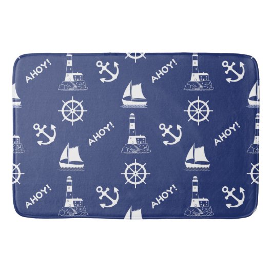 Tapis De Bain Voile Illustrant Big Ptn Blanc+Bleu Marine (Devant)