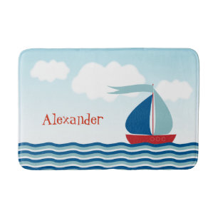 Tapis De Bain Voilier mignon sur l'eau, nautique personnalisé