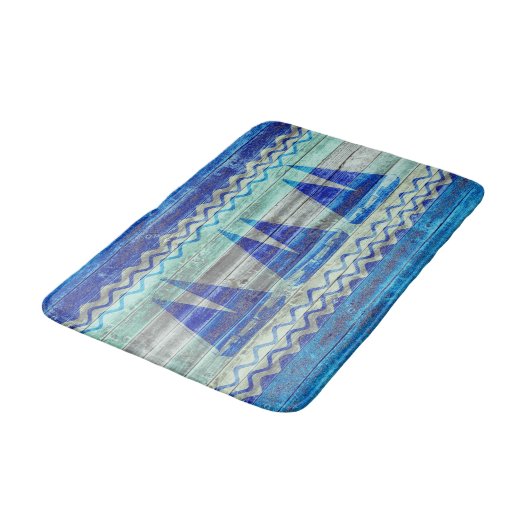 Tapis De Bain Voiliers côtiers rustiques de décor de bleu marine (Angle)