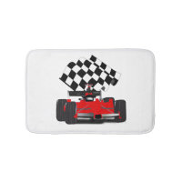 Voiture de course rouge avec drapeau à damier