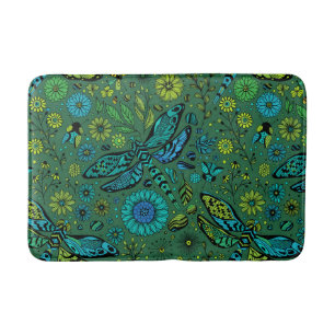 Tapis De Bain Voler, voler la libellule sur le vert émeraude