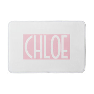 Tapis De Bain Votre nom   Texte blanc gras sur rose clair