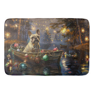 Tapis De Bain Voyage de Noël Festif de Bouledogue Français