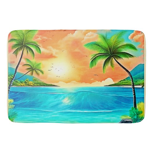 Tapis De Bain Vue sur la plage Tropical Sunset Paradise (Devant)