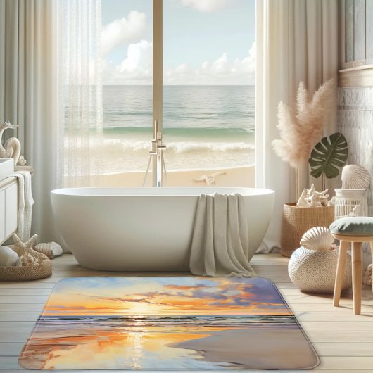 Tapis De Bain Watercolor Beach Sunset Ocean