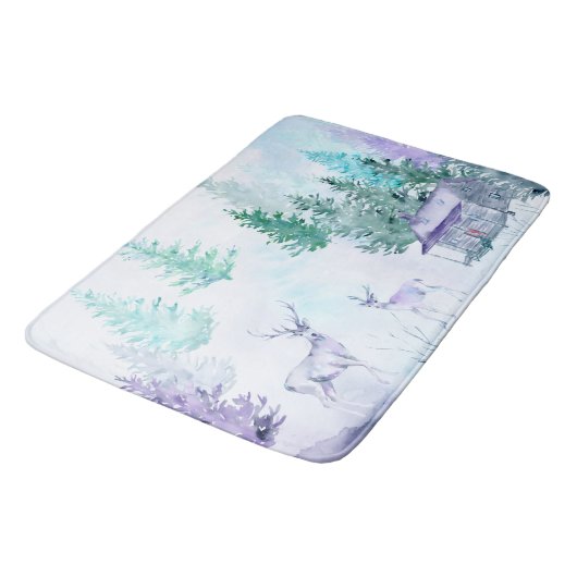 Tapis De Bain Watercolor Winter Landscape Happy Holidays (Angle)