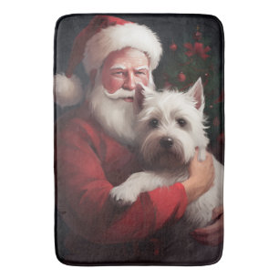 Tapis De Bain West Highland White Terrier Santa Claus Noël