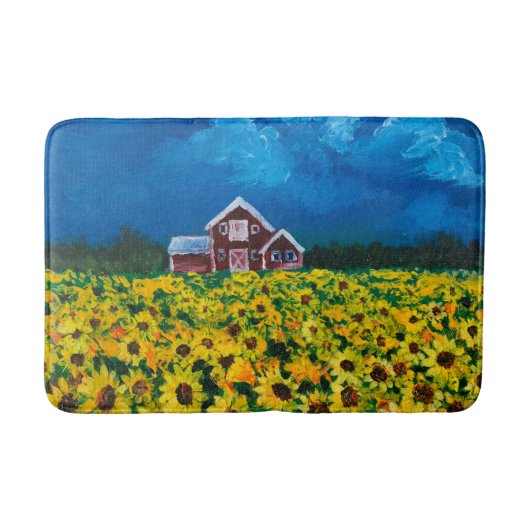 Tapis De Bain western country red barn summer sunflower field (Devant)