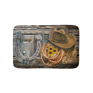 Tapis De Bain Western Horseshoe Cowboy Hat Lasso
